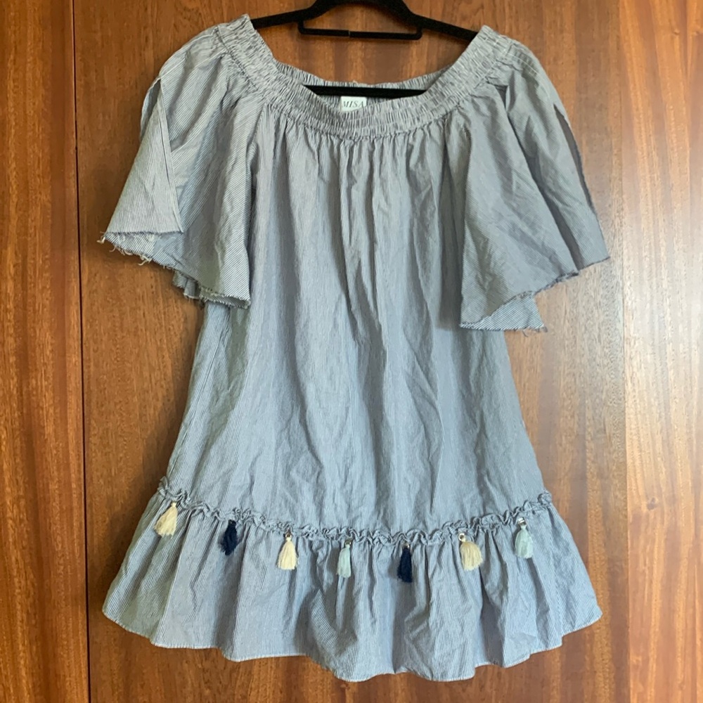 MISA Los Angeles Blue Striped Mini Dress
